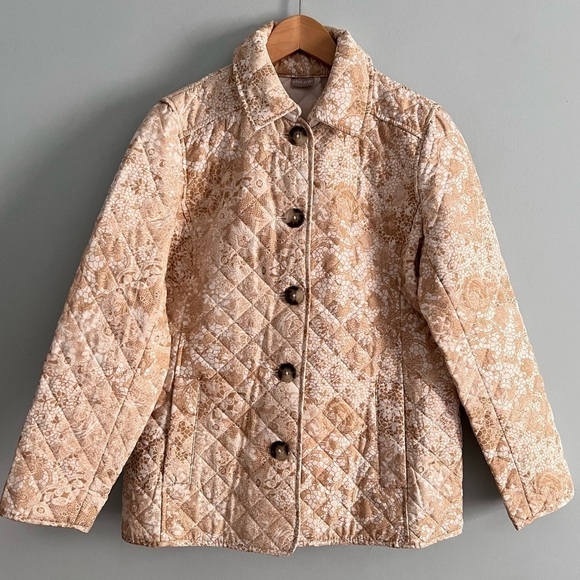 Chico's Lace-Print Quilted Neutral Lightweight Classic Jacket - Picture 2 of 16